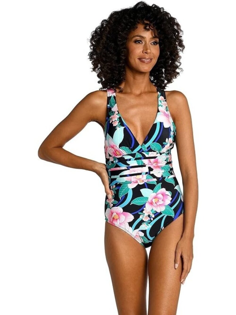 La Blanca Women's Multi Strap Cross Back‎ One Piece Swimsuit Size 4,Beach,NEW
